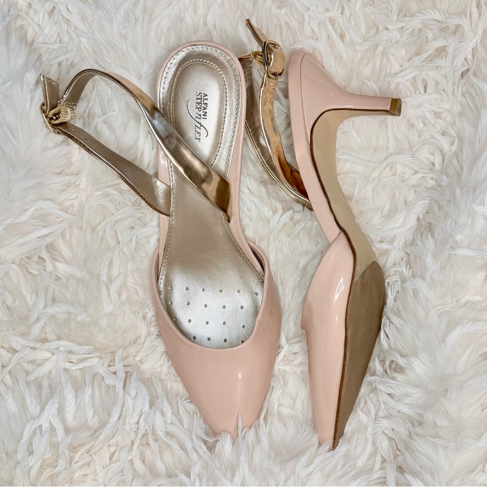 Alfani “Babbsy” Step 'n Flex Nude Patent Slingback Heels - 7M EUC